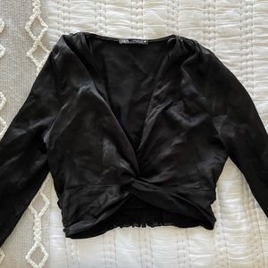 Zara satin black low-cut top